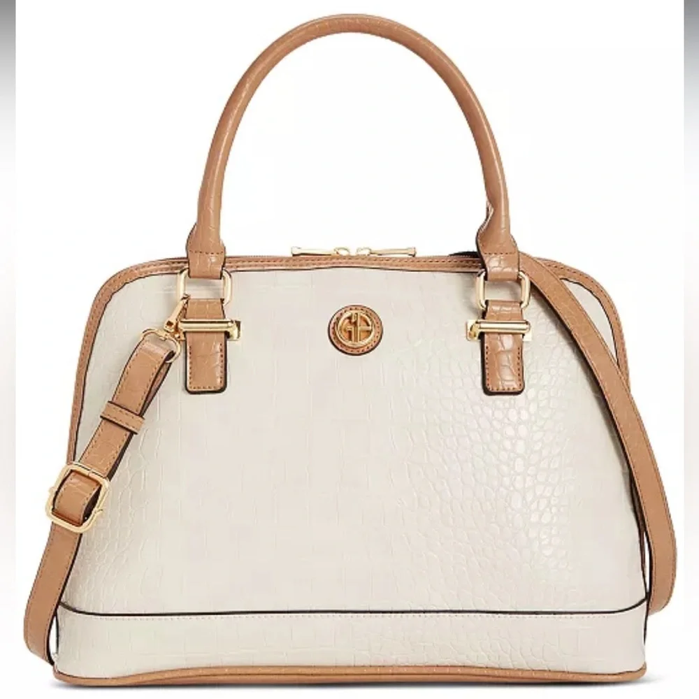 Giani Bernini Croc Embossed Medium Dome Satchel. Cream with tan accents. NWOT